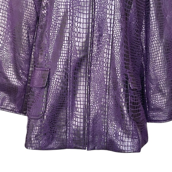 Susan Graver Snake Print Reptile Purple Jacket Coat Women’s Size M 3/4 Sleeves - Picture 3 of 8
